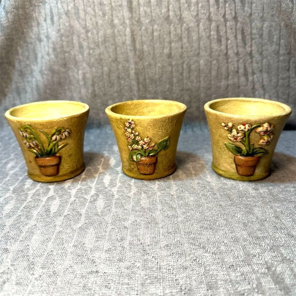 PartyLite Floral Retired Candle Holders, Terra Cotta Set of 3, Last Chance Item!